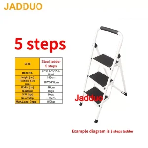 White Round Tube Iron Step Ladder with Ground-Touching Back Support & Rubber Leather Steps for Export
