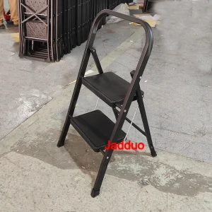 Black Square Tube Iron Step Ladder with Rubber Leather Non-Slip Steps