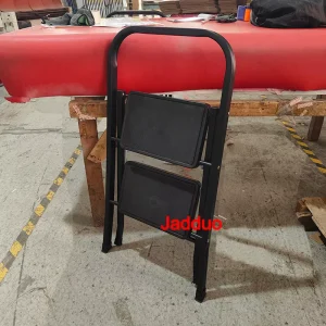 Black Square Tube Iron Step Ladder with Rubber Leather Non-Slip Steps