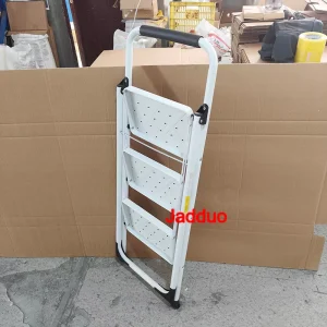 White Round Tube Iron Step Ladder with Ground-Touching Back Support & Rubber Leather Steps for Export