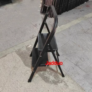 Black Square Tube Iron Step Ladder with Rubber Leather Non-Slip Steps
