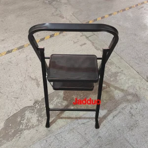 Black Square Tube Iron Step Ladder with Rubber Leather Non-Slip Steps