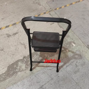 Black Square Tube Iron Step Ladder with Rubber Leather Non-Slip Steps