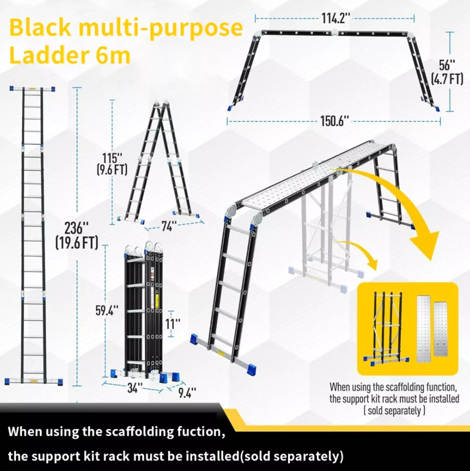 Black multi-purpose ladder 6m