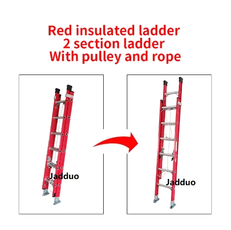 Red Insulated Ladder 2 Section Ladder With Pulley And Rope
