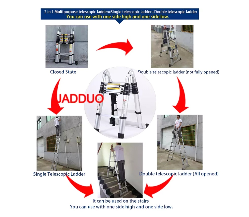 Aluminum 2 IN 1 Multipurpose Telescopic Ladder Portable A Frame Ladders