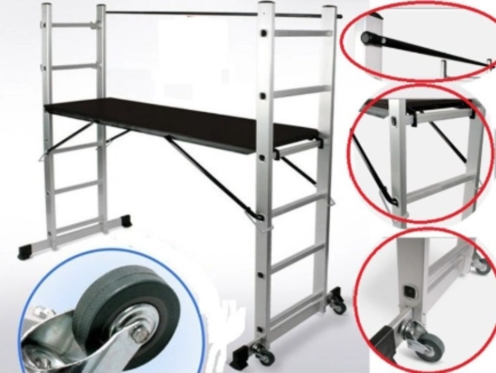 Scaffolding Aluminum Ladder With Handrail+Wheels