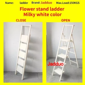 Milky White Metal Flower Stand Ladder Stable Wide Pedal