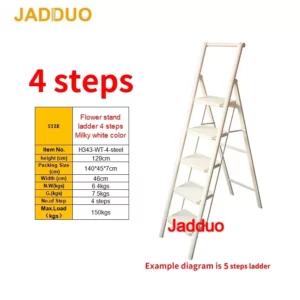 Milky White Metal Flower Stand Ladder Stable Wide Pedal