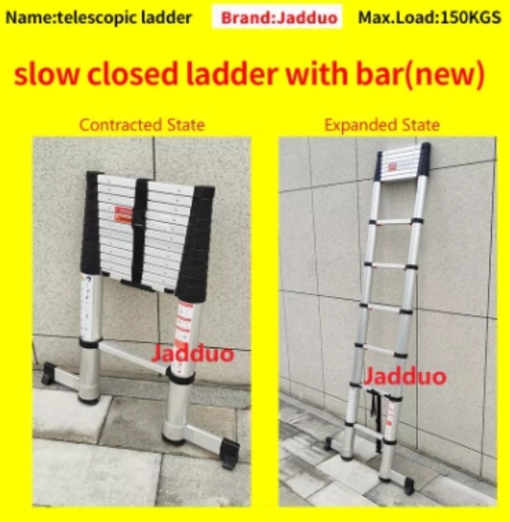 Aluminum One-Button Soft Close Telescopic Ladder with Balance Bar