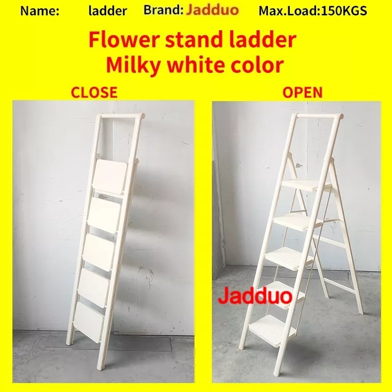 Milky White Metal Flower Stand Ladder Stable Wide Pedal