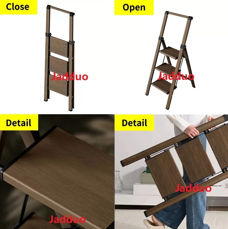 Walnut wood aluminium alloy flower stand ladder household ladder with handrails