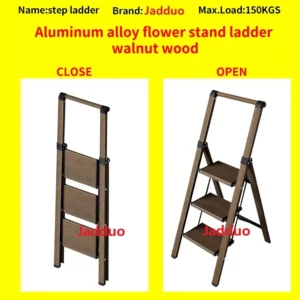 Walnut wood aluminium alloy flower stand ladder household ladder with handrails