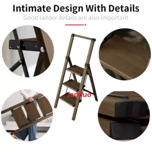 Walnut wood aluminium alloy flower stand ladder household ladder with handrails