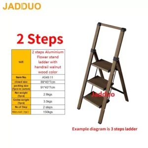 Walnut wood aluminium alloy flower stand ladder household ladder with handrails