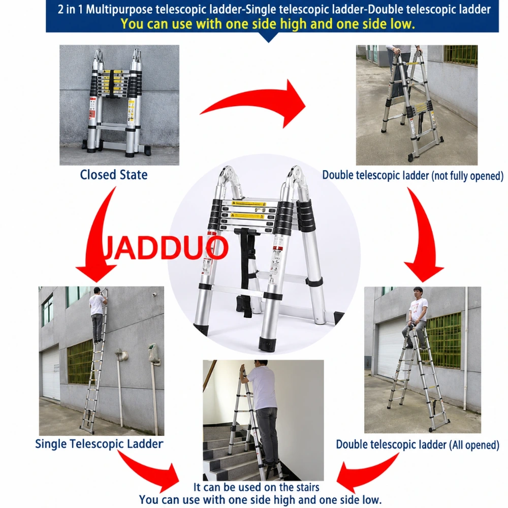 Aluminum 2 IN 1 Multipurpose Telescopic Ladder Portable A Frame Ladders