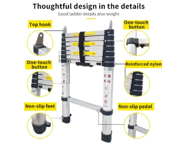 one-button telescopic tent ladders in several lengths